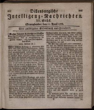 XV. Stück. Sonnabends: den 11. April 1778.