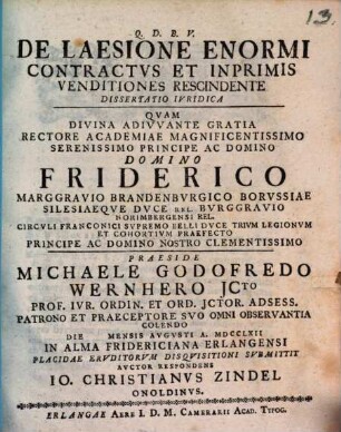 De laesione enormi contractus, et inprimis venditiones rescindente : dissertatio iuridica
