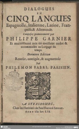 Dialogues en cinq langues : espagnolle, italienne, latine, françoise et allemande