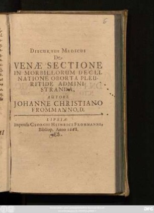 Discursus Medicus De Venae Sectione In Morbillorum Declinatione, Oborta Pleuritide Administranda