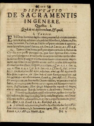 Disputatio De Sacramentis In Genere.
