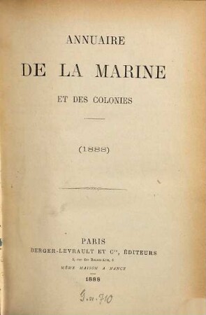 Annuaire de la Marine : pour ... ; réserve. 1888
