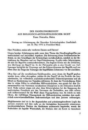 Der Handlungsbegriff aus biologisch-anthropologischer Sicht