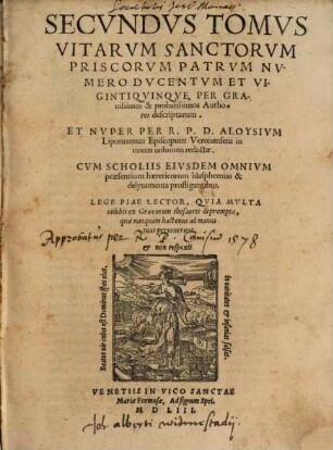 Sanctorvm Priscorvm Patrvm Vitae : Per Gravissimos Et Probatissimos Avctores Conscriptae, 2. Numero Ducentum Et Vigintiquinque