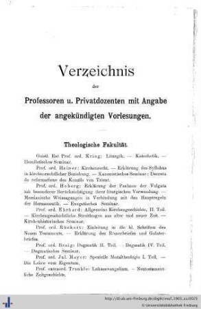 Verzeichnis der Professoren und Privatdocenten.