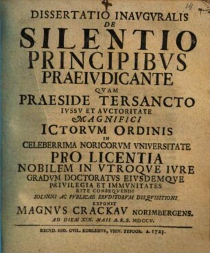 Diss. inaug. de silentio principibus praeiudicante