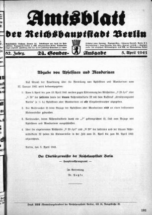 24. Sonderausgabe, 5. April 1941