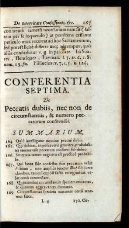 Conferentia Septima. De Peccatis dubiis, nec non de circumstantiis, & numero peccatorum confitendis