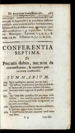 Conferentia Septima. De Peccatis dubiis, nec non de circumstantiis, & numero peccatorum confitendis