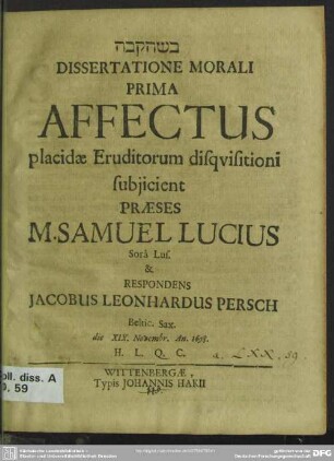 1: Dissertatione Morali ... Affectus
