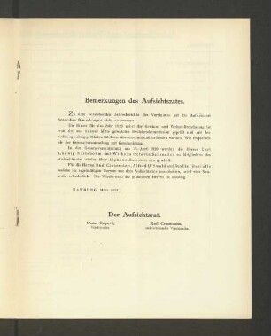 Bemerkungen des Aufsichtsrates.