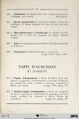 Tapis d’Aubusson (Nr. 111-132)