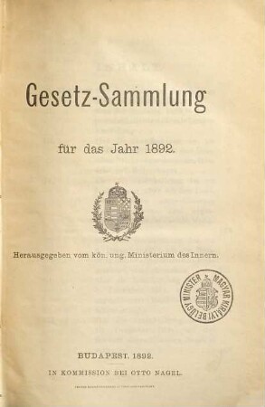 Gesetz-Sammlung für das Jahr .... 1892