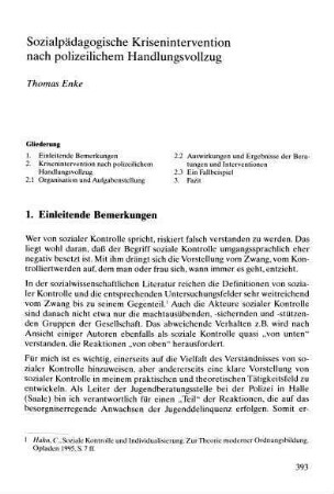 Sozialpädagogische Krisenintervention nach polizeilichem Handlungsvollzug
