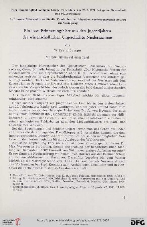 Ein loses Erinnerungsblatt aus den Jugendjahren der wissenschaftlichen Urgeschichte Niedersachsens