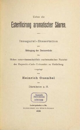 Ueber die Esterificirung aromatischer Säuren