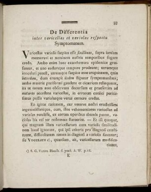De Differentia inter varicellas et variolas respectu Symptomatum.