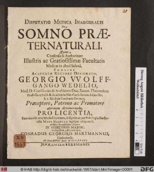 Disputatio Medica Inauguralis De Somno Praeternaturali