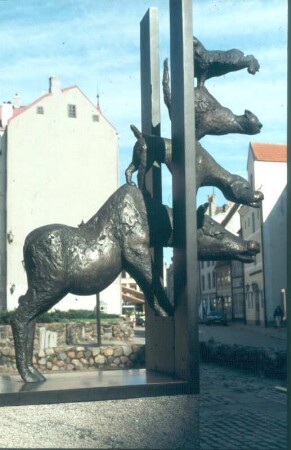 Bremer Stadtmusikanten. Bronze (um 1989). Riga, vor der Petrikirche