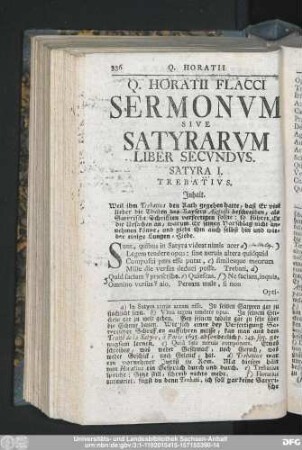 Q. Horatii Flacii Sermonum Sive Satyrarum Liber Secundus.