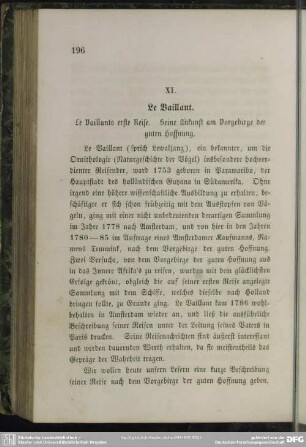 XI. Le Vaillant : Le Vaillants erste Reise. Seine Ankunft am Vorgebirge der guten Hoffnung