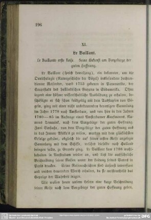 XI. Le Vaillant : Le Vaillants erste Reise. Seine Ankunft am Vorgebirge der guten Hoffnung
