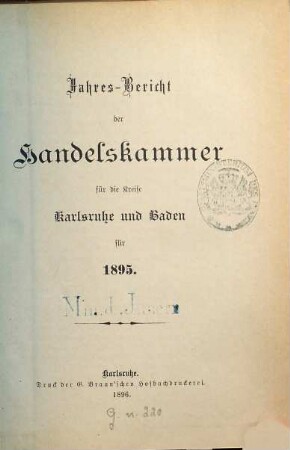 Jahresbericht der Handelskammer Karlsruhe. 1895 (1896)