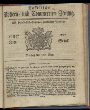 22tes Stueck, Montag den 30ten May. 1785