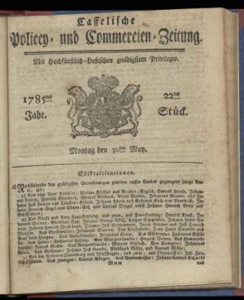 22tes Stueck, Montag den 30ten May. 1785