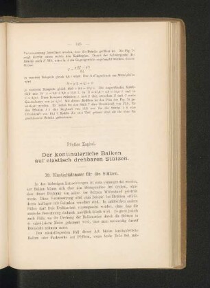 Fünftes Kapitel. Der kontinuierliche Balken auf elastisch drehbaren Stützen.