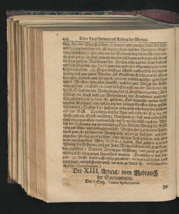 Der XIII. Articul/ vom Gebrauch der Sacramenten.
