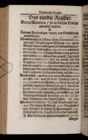 Das vierdte Register. Deren Materien / so in diesem Tractat gehandelt werden.