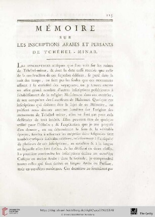 Mémoire sur les inscriptions Arabes et Persanes de Tchéhel-Minar