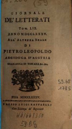 Giornale de'letterati. 59, 59. 1785