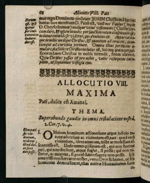 68-76, Allocutio VIII. Maxima. Pati, dulce est Amanti