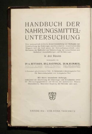 Bd. 1: Chemisch-physikalischer Teil : mit 82 Abb. im Text
