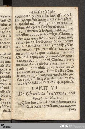 Caput VII. De Charitate Fraterna, ceu Vinculo perfectionis.