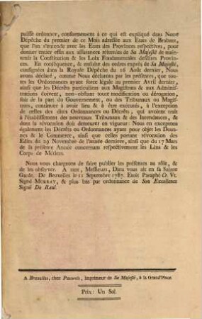 Declaration De L'Empereur Et Roi, Concernant les Edits & Ordonnances qui etoient publies au premier Avril 1787. Du 17 Decembre 1787