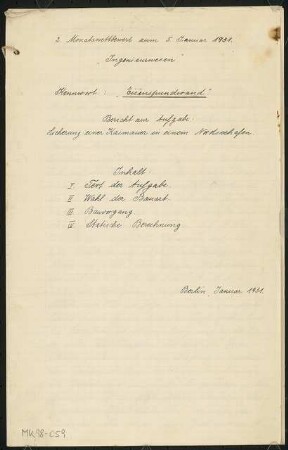 Kaimauerverstärkung in einem Nordseehafen Monatskonkurrenz Januar 1931: Erläuterungsbericht, 28 S.