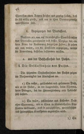 6. Anzeigungen des Blutlassens.