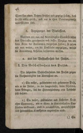 6. Anzeigungen des Blutlassens.