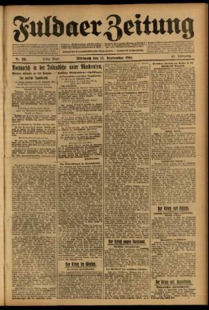 Erste Ausgabe vom Mittwoch, den 13. September 1916.