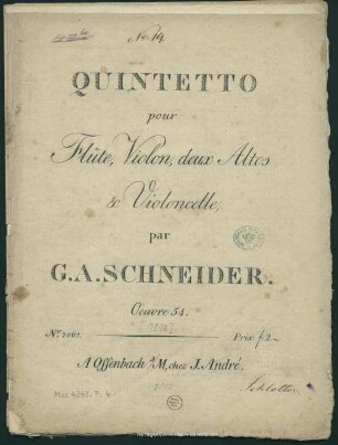 Quintetto pour Flûte, Violon, deux Altos & Violoncelle : Oeuvre 54