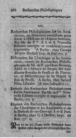Recherches philosophiques sur les Américains. Ed.corr. et augm. Tom.1.2.