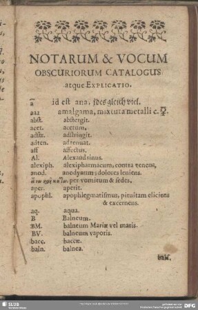 Notarum & Vocum Obscuriorum Catalogus atque Explicatio