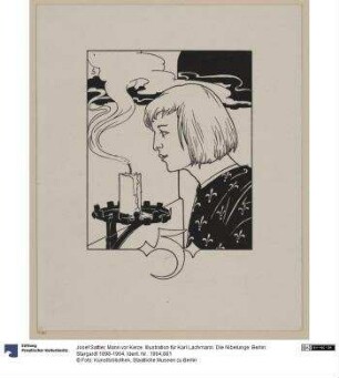 Mann vor Kerze. Illustration für Karl Lachmann. Die Nibelunge. Berlin: Stargardt 1898-1904