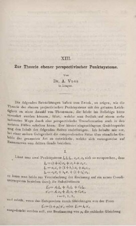 XIII. Zur Theorie ebener perspectivischer Punktsysteme.