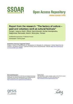 Report from the research: "The factory of culture – paid and voluntary work at cultural festivals"