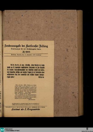 Karlsruher Zeitung, Sonderausgabe No. 908 vom 16. September