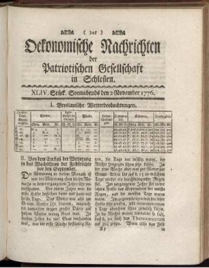 XLIV. Stück. Sonnabends den 2 November. 1776.